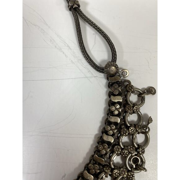 Vintage Signed RA Rajasthan Silver Bib Necklace 4.8 OZ - Picture 5 of 7